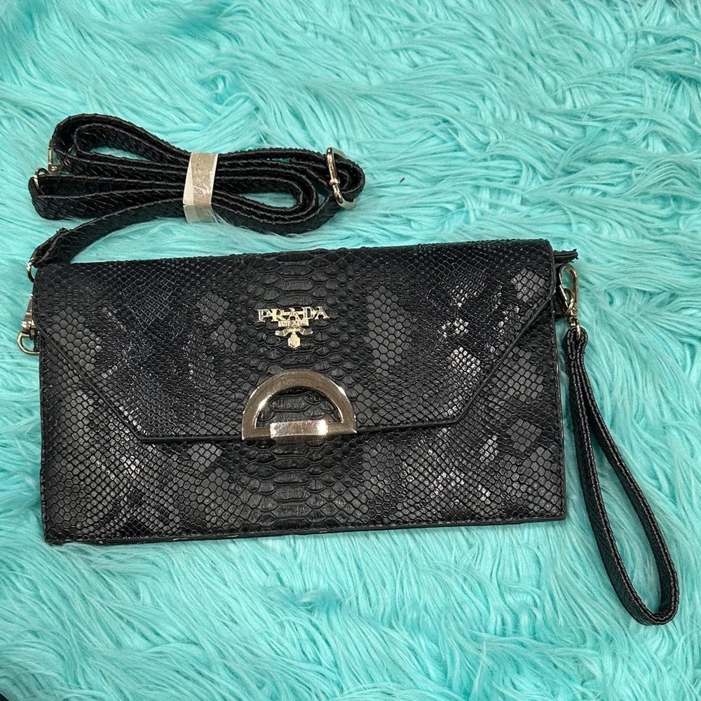#535 P RADA Black Textured Clutch/wristlets/crossbody Bag. Not true